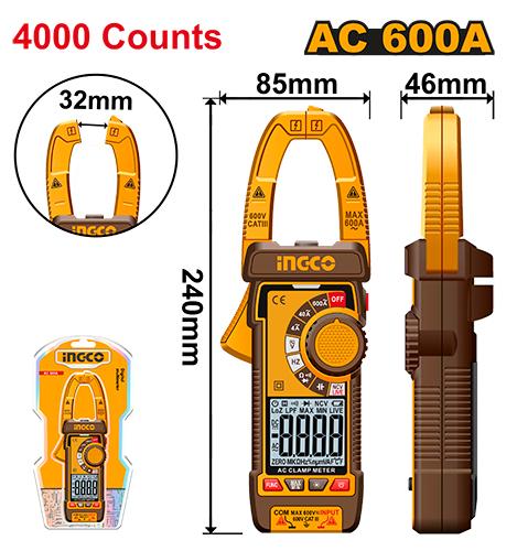 INGCO PINCE AMPERMETRIQUE NUMERIQUE AC 600A [DCM66001]