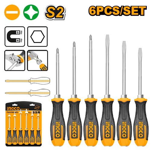 INGCO SET DE 6 TOURNEVIS A ZONE DE FRAPPE [HSGT680608]