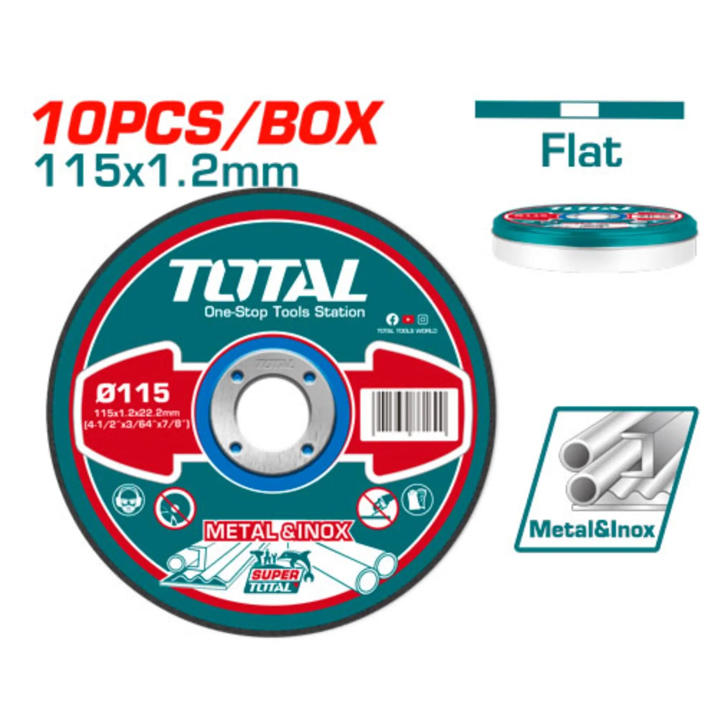 ENSEMBLE DE 10 DISQUES  ABRASIFS POUR METAUX 10PCS 115MM (4/ 1/2)X1.2MM (3/64) X22.2MM (7/8) CENTRE TOTAL [TAC2211155]