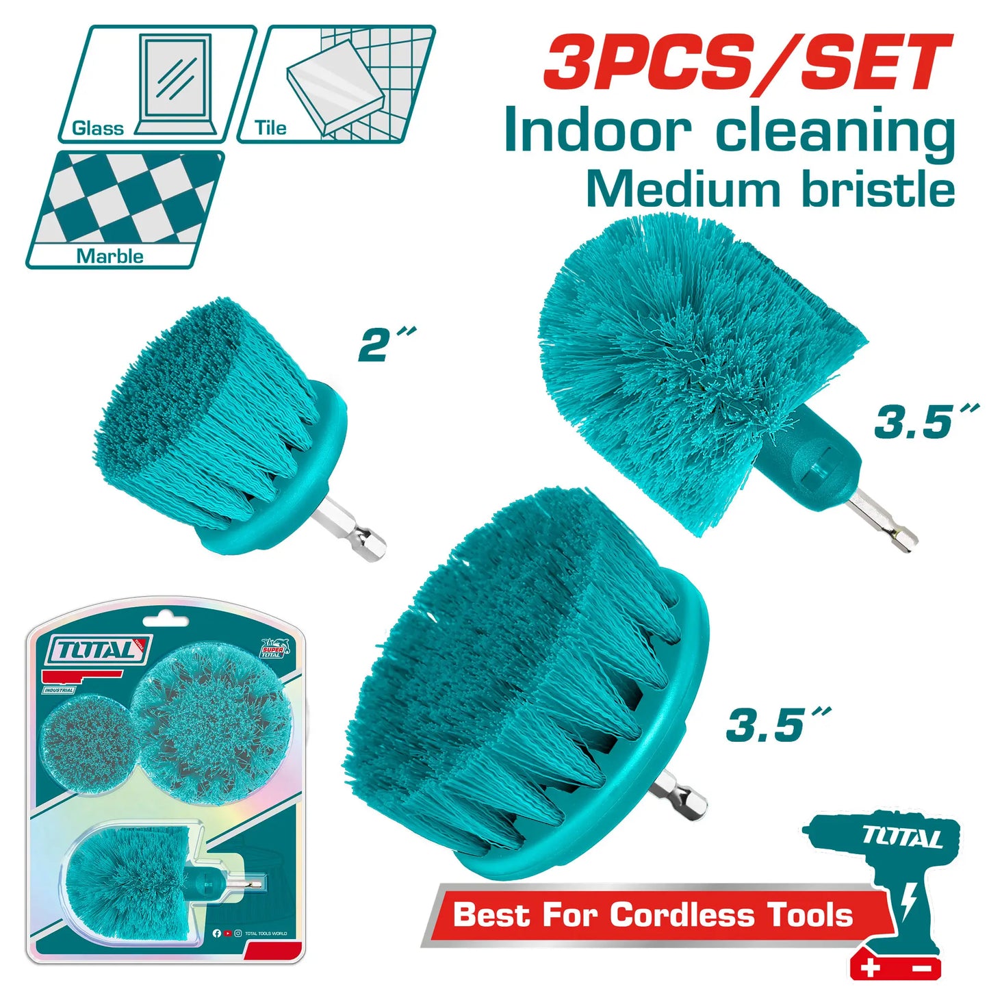 ENSEMBLE DE 3 PINCEAUX A POILS MOYENS TOTAL [TACM3001]