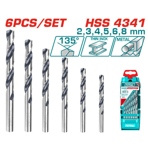 ENSEMBLE DE 6 PCS FORETS HELICOIDAUX HSS TOTAL [TACSD0065]