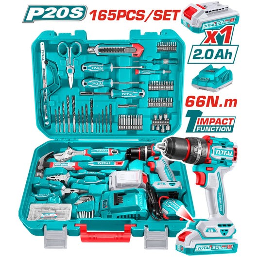 ENSEMBLE D'OUTILS DE 165 PIECES AVEC VISSEUSE 20V 66NM TOTAL [THKTHP11652]