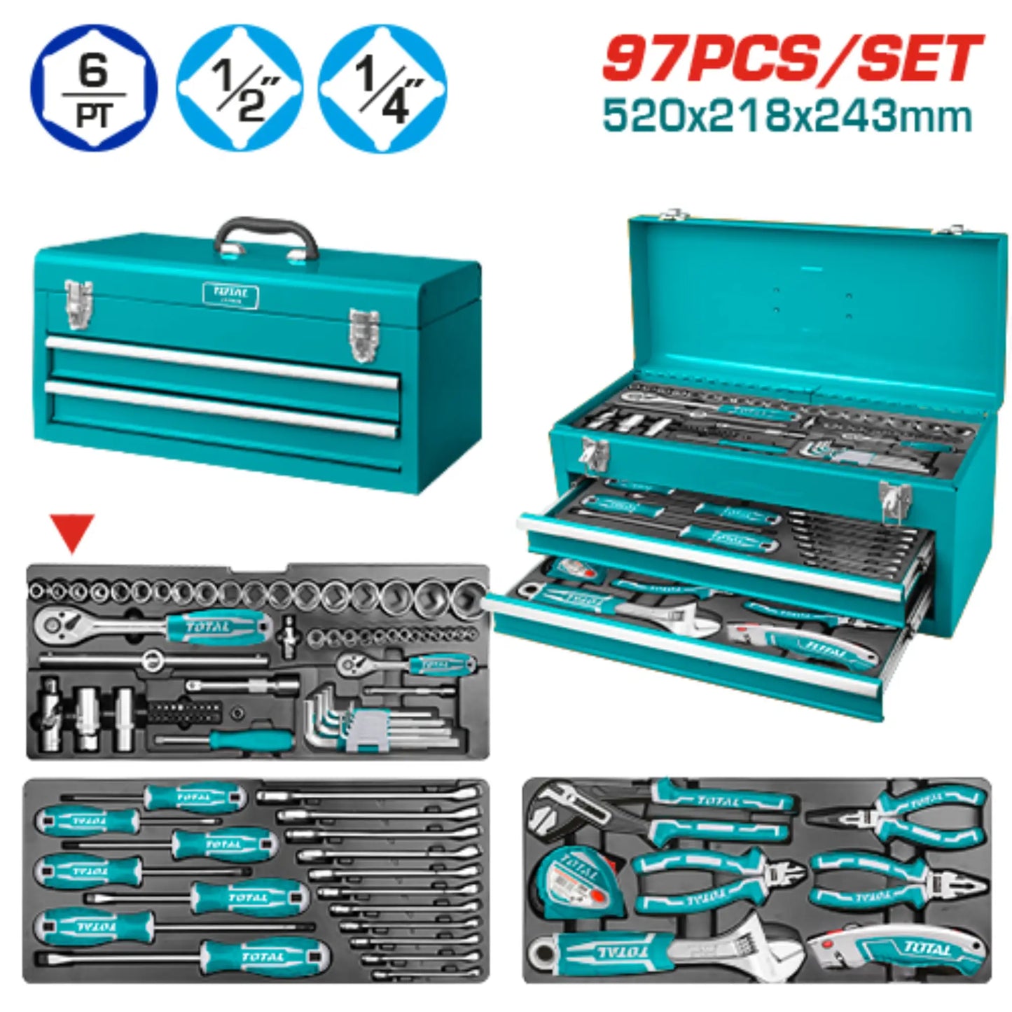 COFFRET D'OUTILS A MAIN (97 PCS) TOTAL [THPTCS70971]