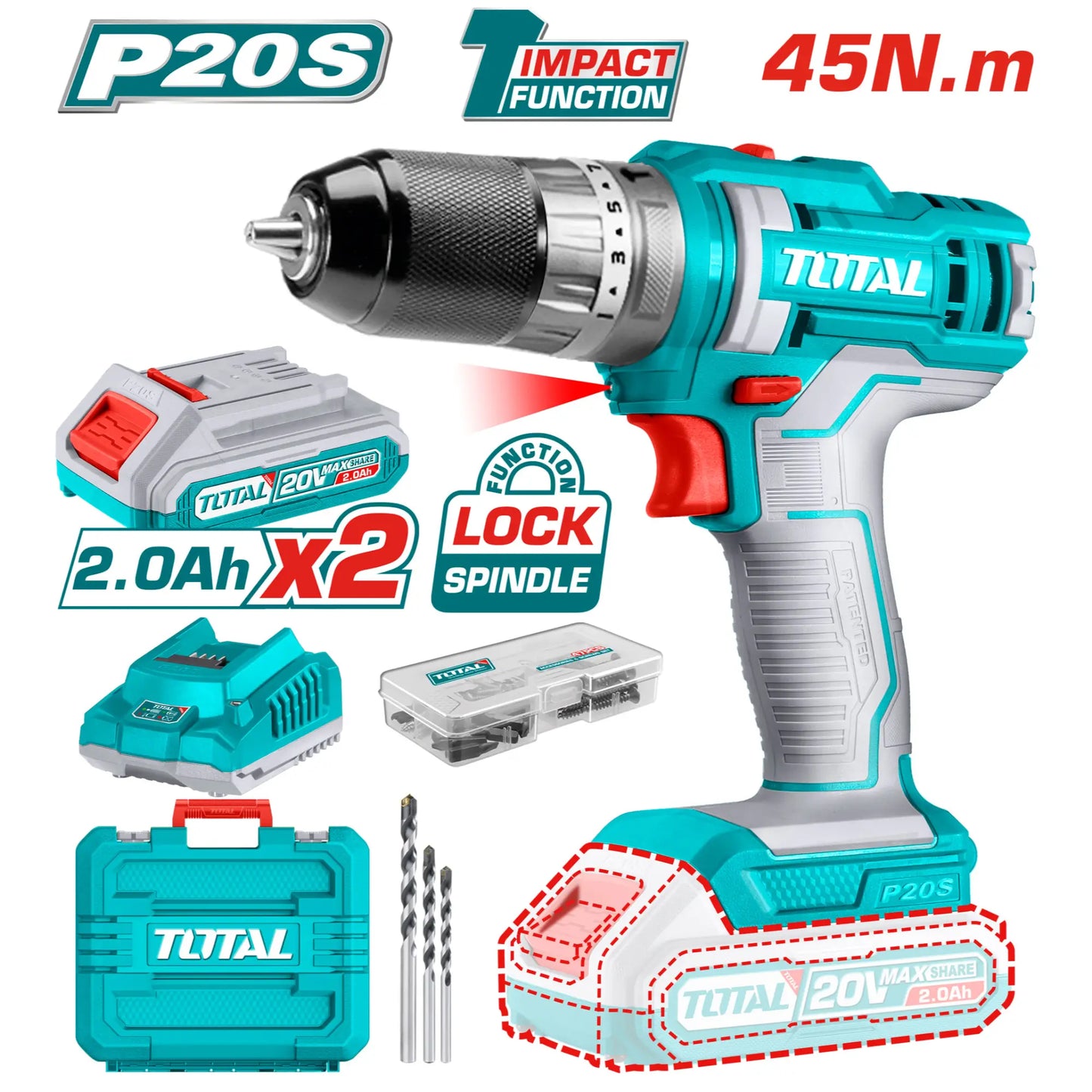 PERCEUSE VISSEUSE SANS FIL AU LITHIUM-ION 20V TOTAL [TIDLI201452]