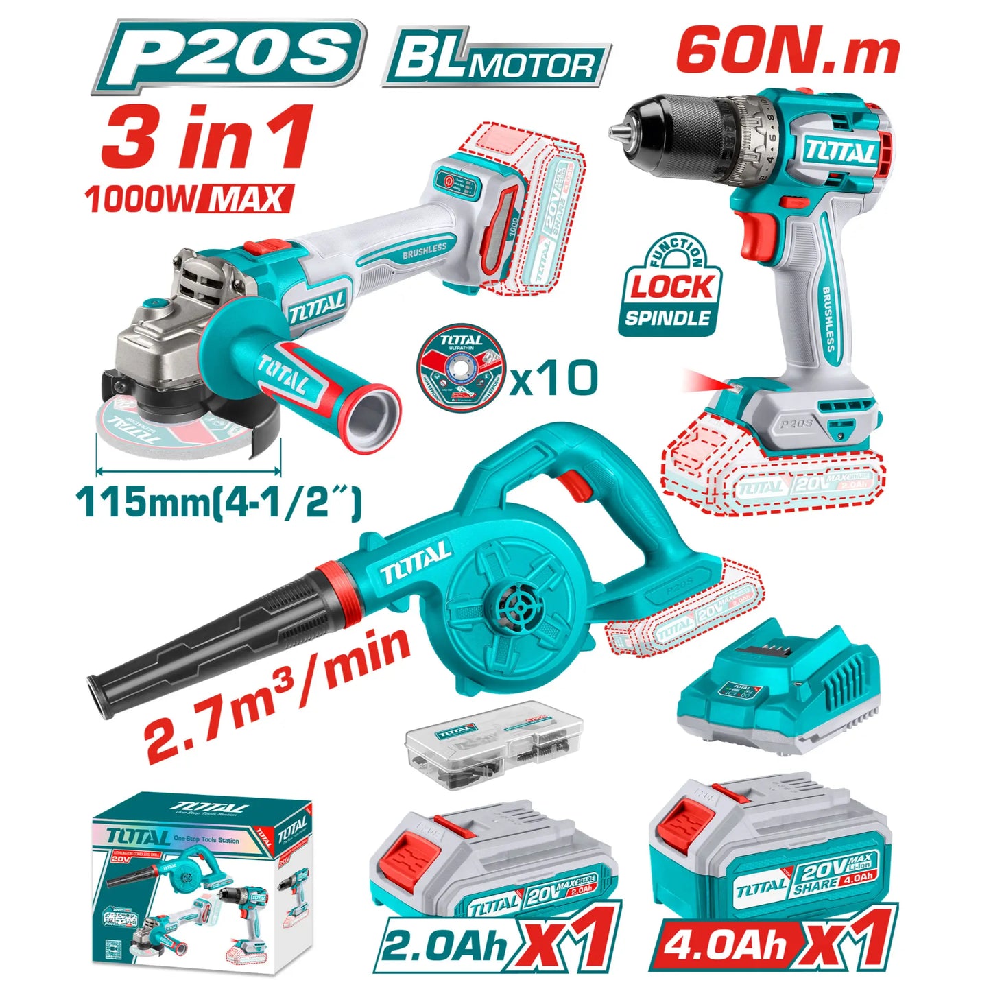 KIT COMBO SANS FIL AU LITHIUM-ION 3PCS TOTAL [TOSLI241192]