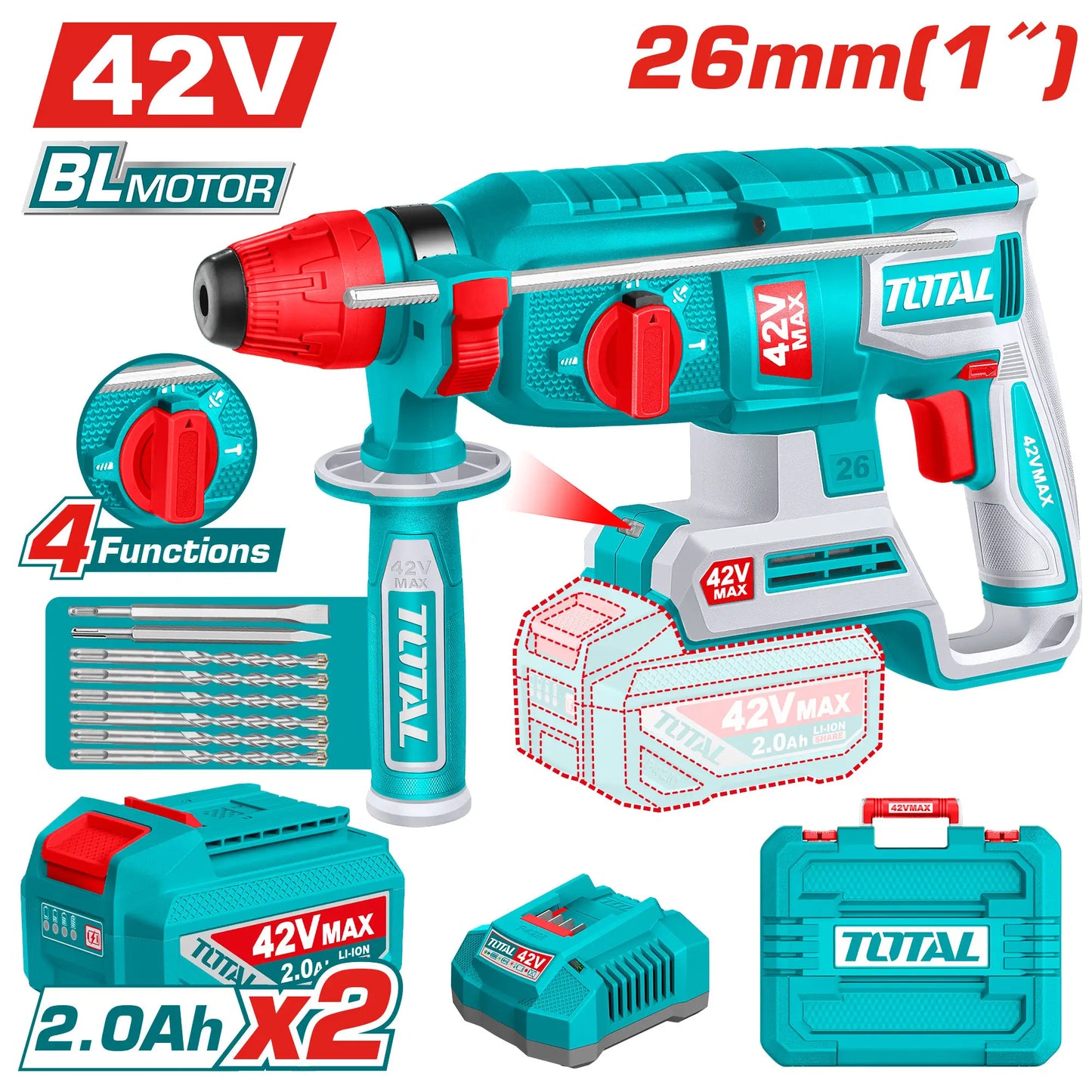 MARTEAU PERFORATEUR SANS FIL 42V TOTAL [TRHLI422682]
