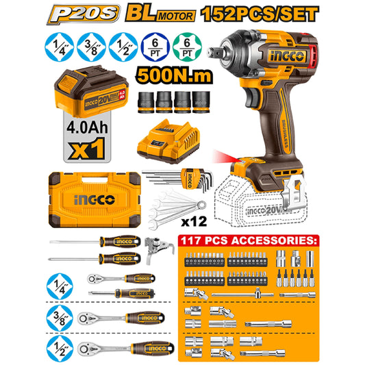 INGCO ENSEMBLE DE 152 OUTILS DE CLÉ À CHOCS SANS FIL [HKTHP31521]