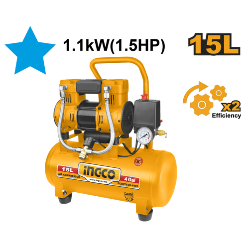 INGCO COMPRESSEUR SILENCIEUX 15L 1100W(1.5HP) NR [ACS111152]