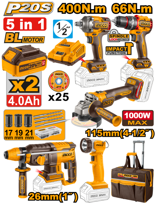 INGCO PACK VALISE DE 5 MACHINES 20V [CKLI2019]